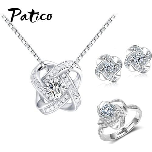 New Bridal Jewelry Sets 925 Sterling Silver Necklaces Earrings Rings Sets Necklaces For Women Cubic Zirconia Wedding Jewelry