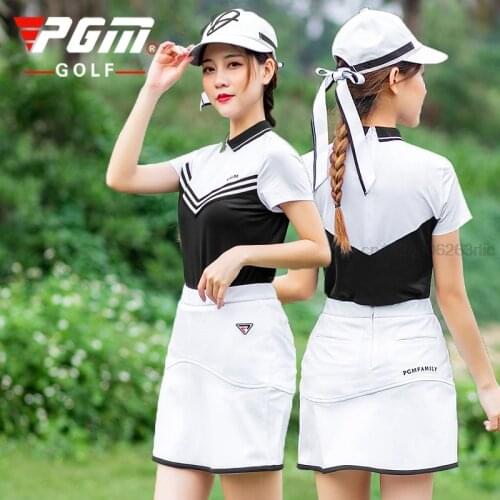 PGM Golf Clothing Womens Shirts Team Uniform Clothes Skirt Sets Summer Short Sleeve Shirt Women Slim Skirt Outdoor Sports Suit