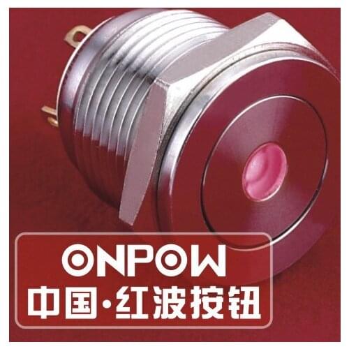 ONPOW 16mm1NO Super Flat Pin terminals Dot LED Stainless steel Momentary Push button switch (GQ16PF-10D/J/R/12V/S) CE,ROHS