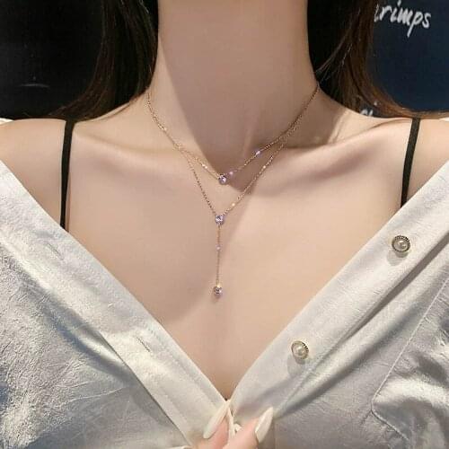 Simple temperament necklace clavicle necklace rose gold zircon fashion necklace ladies gift summer exquisite jewelry