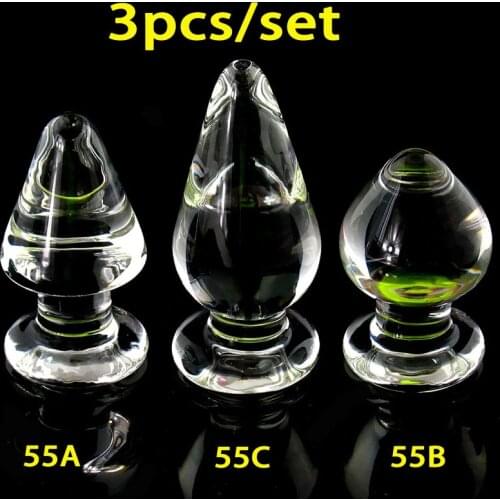 3pcs/set 55mm diameter transparent glass butt plug anal dilator expander buttplug smooth glass anal plug sex toys for woman