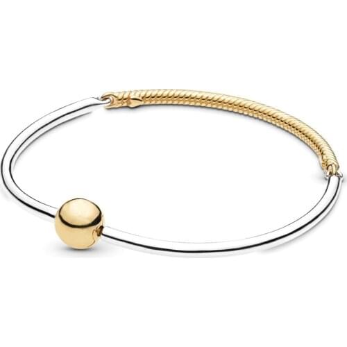 QANDOCCI 925 Sterling Silver Moments Three-Link Shine Bangle Bracelet Fits for Original Bracelets Jewelry Making