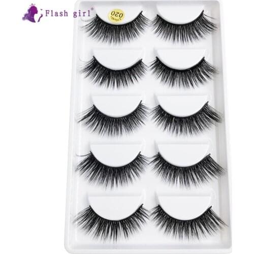 Flash Girl Wholesale 5 Pairs 3D Mink Lashes Full Strip Lashes Mink Eyelashes Custom Box Makeup Eyelashes with Packaging 020