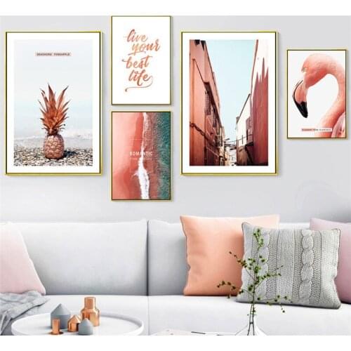 Pink Letter Landscape Sea View Pineapple Flamingo Cool Living Room Decorative Painting cuadros decoracio decoration home