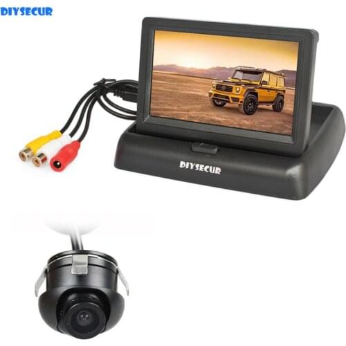 DIYSECUR 4.3" Foldable LCD Car Reverse Rear View Monitor Car Monitor 2 Video Input + CCD Rear Front Size View Car Camera