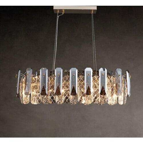 Modern Lustre Gray&Clear Crystal E14 Led Pendant Lights Dining Room Oval Gold Metal Suspension Lamp Led Indoor Lighting Fixture