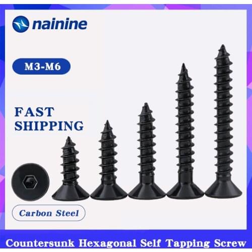 10/20Pcs M3 M4 M5 M6 Countersunk Head Hexagonal Self Tapping Screw Flat Head Screws Black 8.8 High Strength SS23