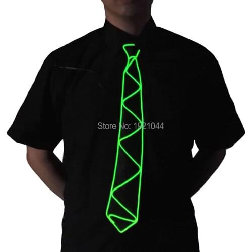 High quality 10 Colors Glowing EL wire Necktie Flashing Light up LED Neon Glow Neck Tie for Evening Party Decorative men necktie