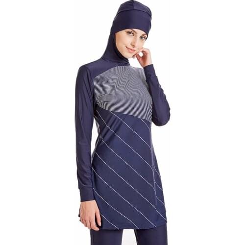 Women Muslim Swimwear Arab Islamic Wear 2 Pieces Muslim Swimsuit With Cap Striped High Quality Muslim Bathing Suit