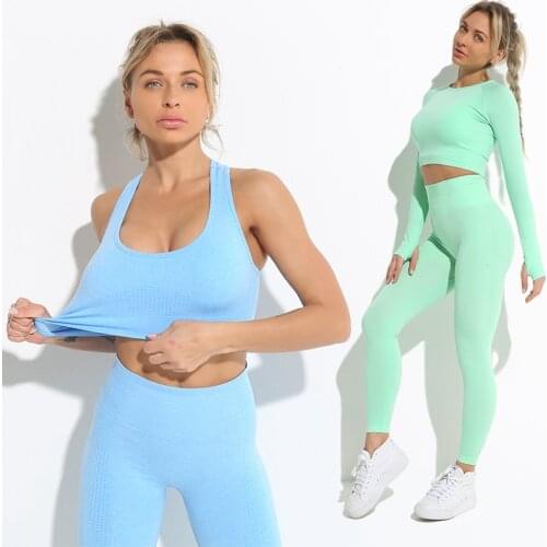 2 Pieces Women Yoga Suits Seamless Leggings High Waist Yoga Pants Long Sleeve Short Sleeve Shorts Sportswear Bra Fitness Outfit