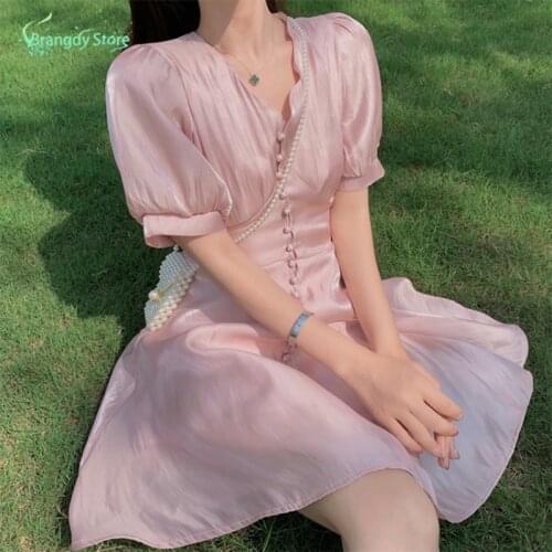 Korean Style Womens 2021 Harajuku Aesthetic Sexy Baggy Vintage Satin Dress Summer Lolita Sequined Fairycore Dress