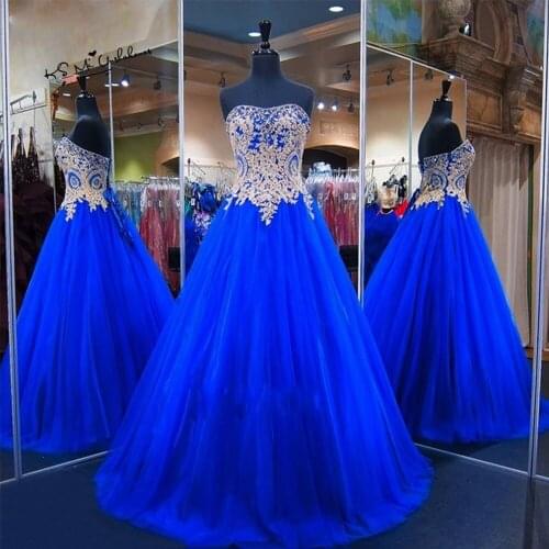 Angelsbridep Strapless Ball Gown Quinceanera Dresses 15 Party Fashion Gold Appliques Beaded Tulle Princess Birthday Gown Lace-up