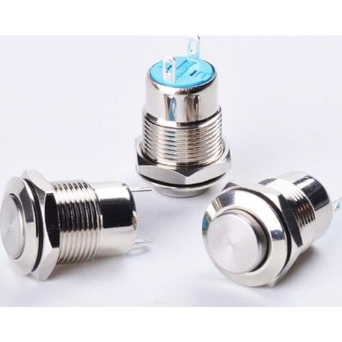 12MM Metal Stainless Stain Switch Latching Power Push Button Flat High Head 1NO momentary latching type 2PIN Car System Home use
