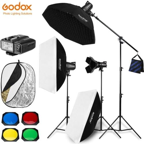 1200W Godox SK400 II SK400II 3x 400W Photo Studio Flash Lighting,Softbox,Light Stand, Studio Boom Arm Top Light Stand