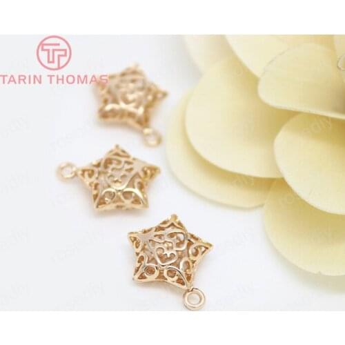 4PCS 15x18MM 24K Champagne Gold Color Plated Brass Hollow Star Charms Pendants High Quality Diy Jewelry Accessories
