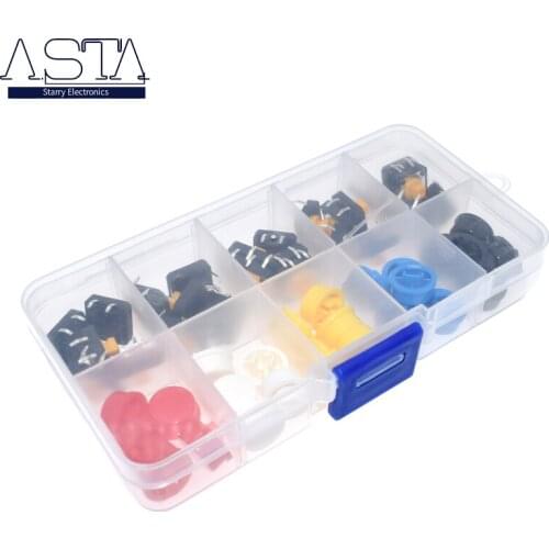 25PCS Tactile Push Button Switch Momentary 12*12*7.3MM Micro switch button + 25PCS Tact Cap(5 colors)