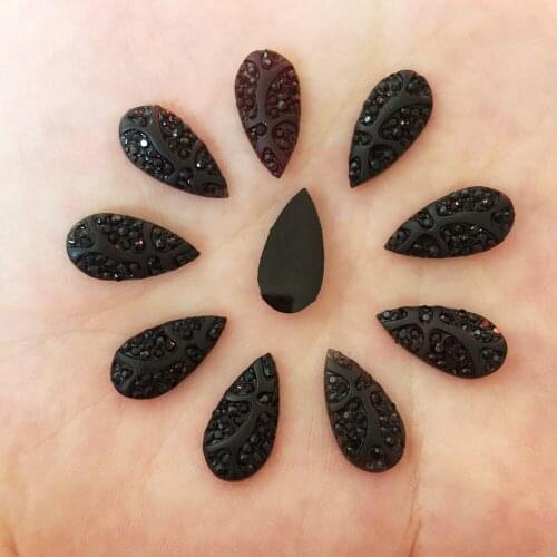 40pcs 7mm*15mm Resin Black Drop Flatback Rhinestone Child Scrapbook Wedding DIY F341