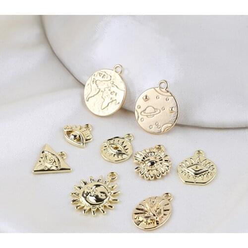 Creative style 50pcs/lot eye core geometry rounds/hearts/sun shape alloy floating locket charms diy jewelry earring accessory