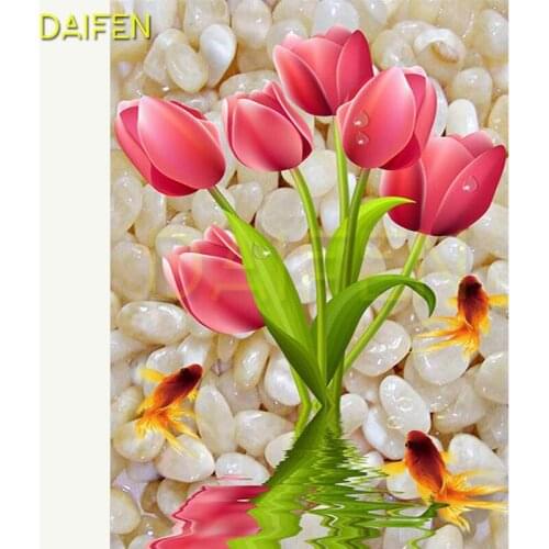 Full Square Diamond embroidery Cross stitch Tulip goldfish 5D DIY Diamond painting flower Full Round Diamond mosaic Pebble water