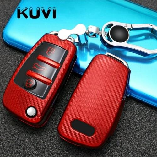Soft TPU Carbon Fiber Car Key Case For Audi A1 A3 A4 A5 Q7 A6 C5 C6 Car Holder Car Smart Remote Car Styling Interior Accessories