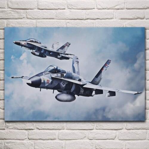 FA 18 hornet combat aircraft two fighters artwork living room home art decoration wood frame fabric poster KN880