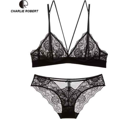 CR New Ultra-Thin Mesh Lace Sexy Lingerie Women Transparent Bra Sets WI572