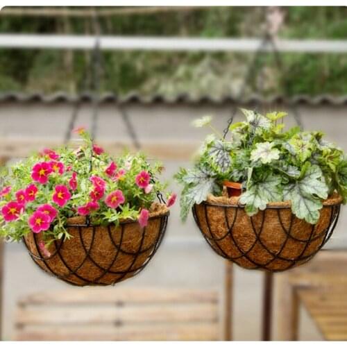 Rustic Wrought Iron Coconut Palm Flowerpot Creative Chlorophytum Round Balcony Hanging Planter