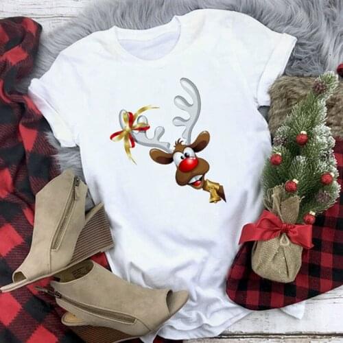 New Santa Claus Print Tshirt Women Merry Christmas reindeer White t shirt Harajuku Short Sleeve Women Tee Suitable all seasons_T