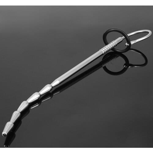 Happygo,250mm (9.8'') Metal Solid Urinary Plug Curved Urethral Sounds Penis Catheters Beaded Prince Wand Gay Fetish Sex Toys 602