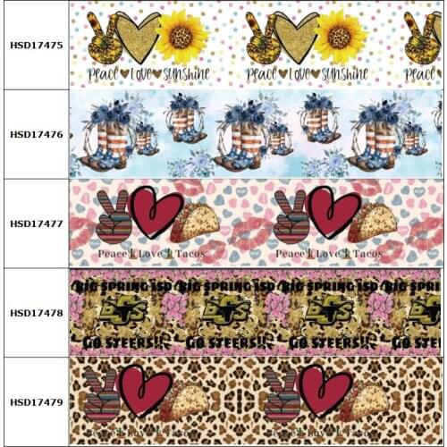 HSDCraft 38MM 75MM Hot Sell Leopard Love Pattern Peace Pattern Heat Transfer Printed Grosgrain Ribbon for Diy Hair Bow 10 Yards