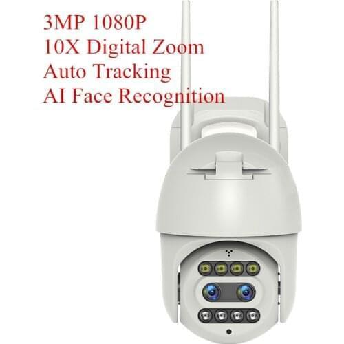 3MP 1080P Dual Lens 10X Digital Zoom Wireless PTZ IP Camera Intercom AI Face Auto Tracking Home Security CCTV Monitor