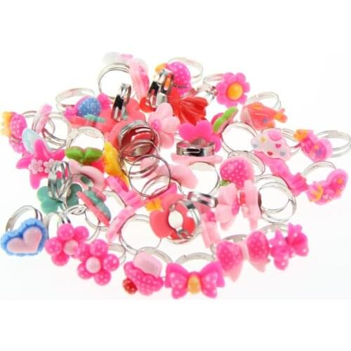 50 Pcs Lots Bulk Mixed Metal Children Kids Boys Girls Cartoon Animal Flowers Fruit Finger Rings C66
