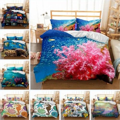 Marine Life Bedding Set Animals Sea Horse Duvet Cover for Kids Boys Bedspread Dekbedovertrek 240x220 Soft Comforter Cover 3PCS