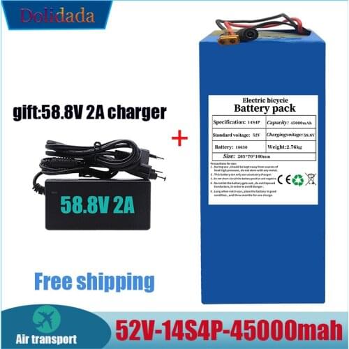 High capacity 52V 14S4P 45000mAh 18650 1000W lithium battery for balance car, electric bicycle, scooter, tricycle