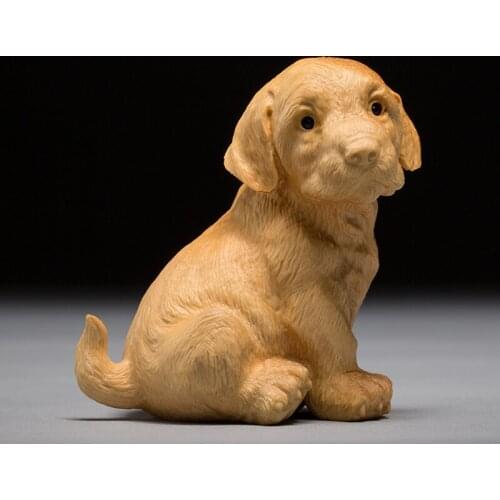 Wang Cai Wood Animal Zodiac Lucky Dog Statue Collections Gothic Boxwood Miniature Animals Wall Decorations Chinese Gift