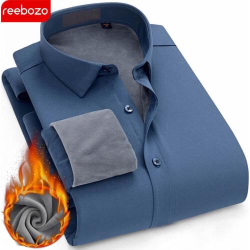 Mens Business Shirt Autumn And Winter velvet Thickening Warm Casual Long Sleeved White Blue Black Smart Male Social Dress Shirt