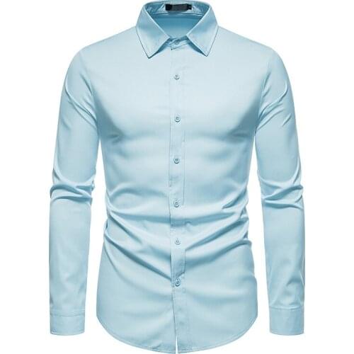 PARKLEES Mens Slim Fit Business Social Tuxedo Shirt Casual Long Sleeve Solid Wedding Formal Dress Shirts for Men Chemise Homme