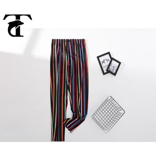 Multicolor Men Pants Janpanse Fashion Casual Summer Long-Pant Plus Size Elastic Striped Trousers Sport Outside High Street Style