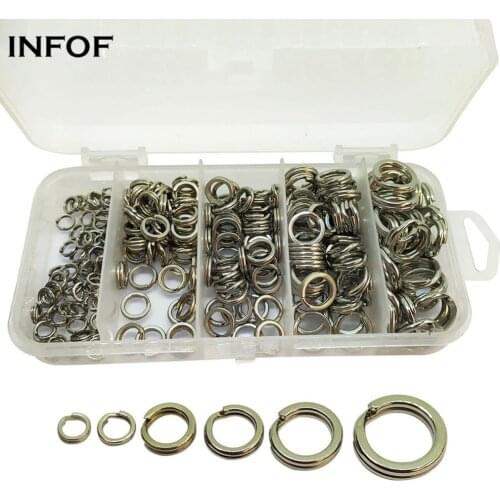 INFOF 280-pieces Fishing Swivels Split Ring Kit 14mm-5mm Heavy-duty Stainless Steel Double Rings Lure Hook Connector Fishing
