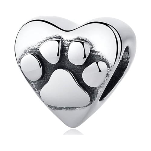 New 100% 925 Sterling Silver Beads Charm Dog Footprint Heart Charms Fit Bracelets & Bangles Necklaces DIY Women Jewelry