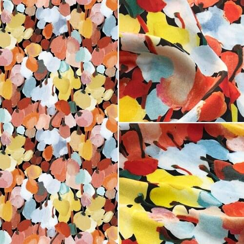 2021spring/Summer Clothing Dress Fabric New European and American Brand Graffiti Apple Pear Non- Elastic Satin Printed Fabric