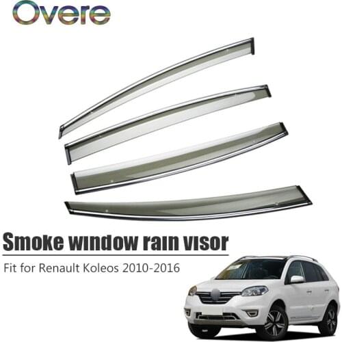 Overe 4Pcs/1Set Smoke Window Rain Visor For Renault Koleos 2010 2011 2012 2013 2014 2015 2016 ABS Awnings Shelters Accessories