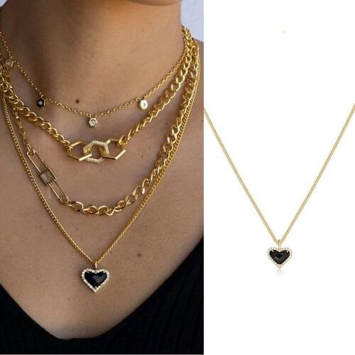 Peach heart black gem set diamond collarbone chain temperament ins womens necklace