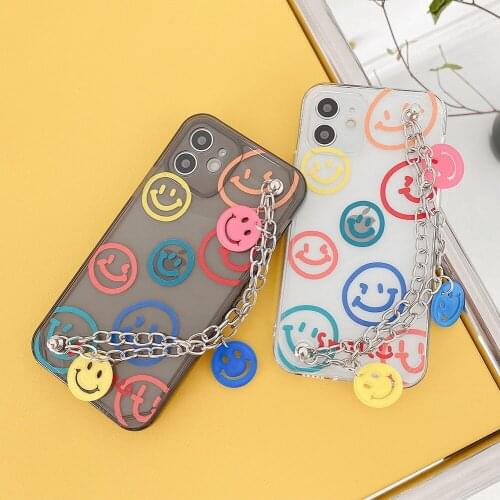 Korea ins Cartoon Smiley Cute Bracelet Phone Case for iphone 12 Pro Max Mini 11 X XS XR 7 8Plus Transparent Shockproof Cover