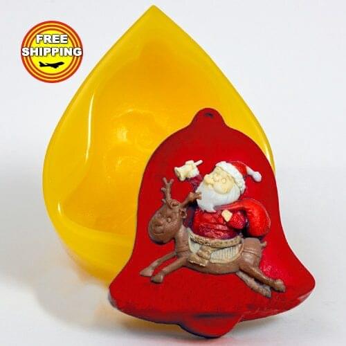 PRZY Silicone Fondant Mould Silicone Mold Bell Gypsum Chocolate Candle Mold with Santa Claus Soap Molds Clay Resin Eco-friendly