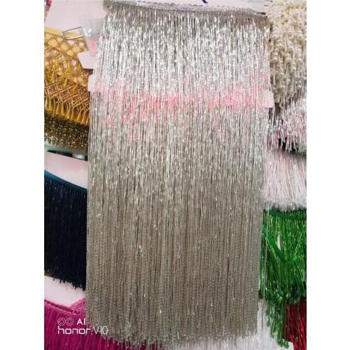 Silver and gold color super selling 5 yards YG-16 beaded tassel fringe nice looking beads tube for dress decoration