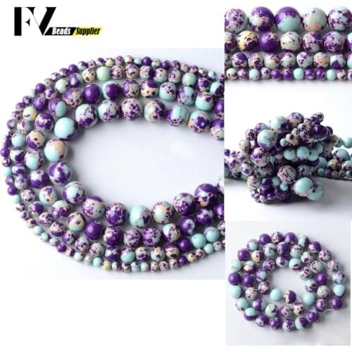 Synthesis Purple Lake Blue Sea Sediment jaspers Spacer Stone Beads For Jewelry Making Findings DIY Bracelet Charms 4 6 8 10mm