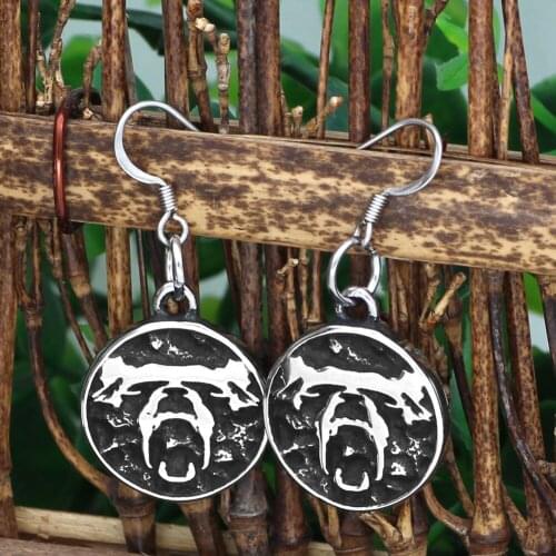 Nordic Viking Amulet Rune small Bear Stainless steel earrings with valknut gift bag