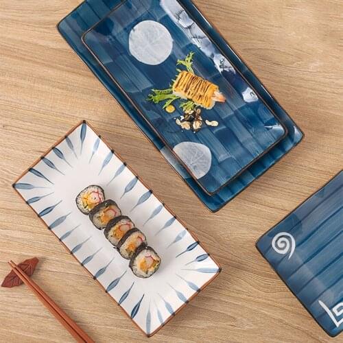 Sushi plate Japanese household rectangular plate ceramic dinner plate creative net red plate steamed fish plate ins wind