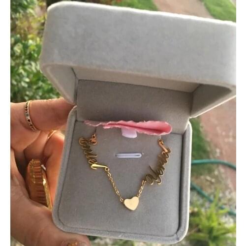 V Attract Gold Double Names Heart BFF Necklace Custom Jewelry Personalized Name Necklace For Women Wedding Gift BFF Collar Mujer